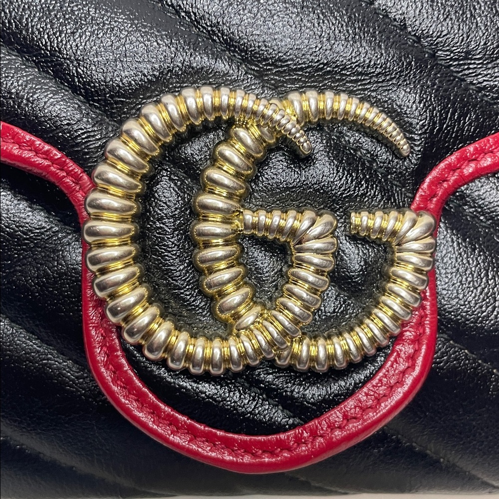 Gucci Torchon Marmont Quilted Leather Wallet on Chain WOC Bag Clutch Black/Red - Picture 4 of 17